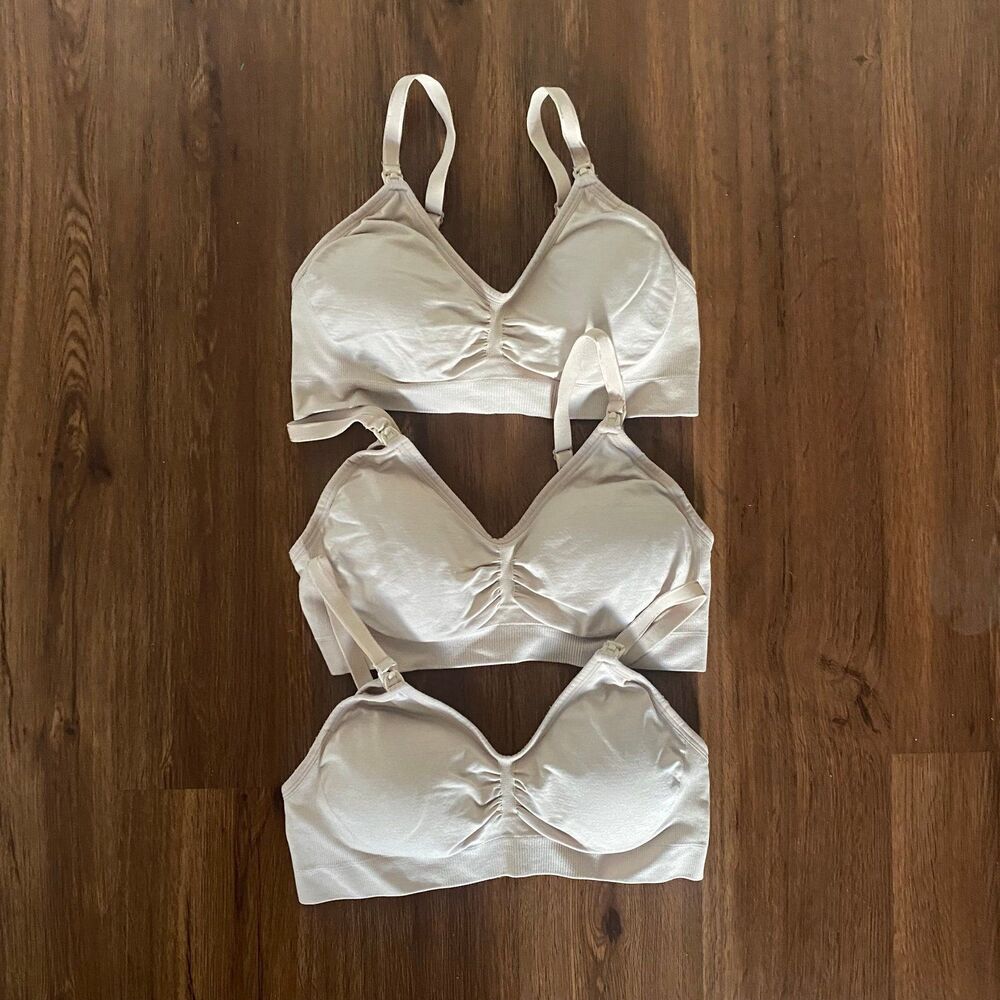 Motherhood maternity nursing bras nude size medium seamless removable‎ pads
